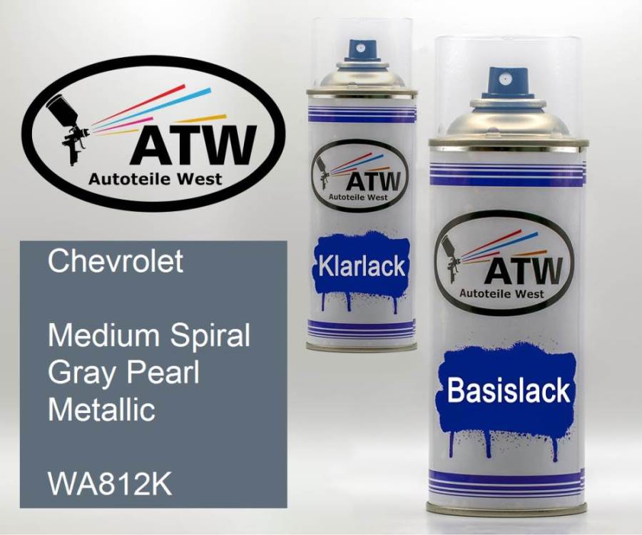 Chevrolet, Medium Spiral Gray Pearl Metallic, WA812K: 400ml Sprühdose + 400ml Klarlack - Set, von ATW Autoteile West.